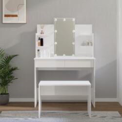 vidaXL Set de măsuță de toaletă cu LED, alb extralucios lemn prelucrat (3114127)