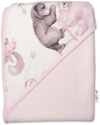 Baby Nellys Pătură termică cu glugă pentru copii Baby Nellys, Animale pe un nor, 100 x 100 cm, roz