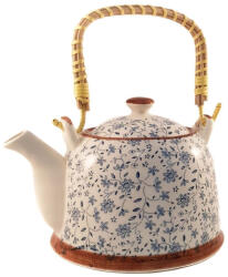 Teapot Ceainic Ceramic cu maner din bambus, Albastru, 800 ml