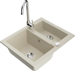 Mexen Carlos, gránit mosogató 582x475x177 mm, 1, 5 kamrás és Telma mosogató csaptelep, bézs, 6518-69-670200-00 (6518-69-670200-00)