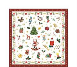 AMBIENTE Szalvéta 25x25cm 20db/csomag Ornaments All Over red (AMB.32514765)