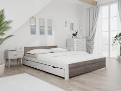 Pat dublu Culoare alb/stejar trufa, IKAROS 140 x 200 cm Saltele: Cu saltele Coco Maxi 19 cm, Somiera pat: Cu lamele drepte