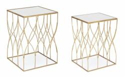 Bizzotto Set 2 masute cafea blat oglinda cadru fier auriu Elenor 36x36x51 cm, 41x41x56 cm (0746202) Masa de cafea