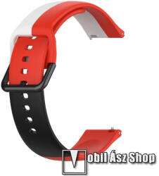 Okosóra szíj - FEKETE / FEHÉR / PIROS - szilikon - 88mm + 130mm hosszú, 20mm széles - SAMSUNG Galaxy Watch 42mm / Amazfit GTS / Galaxy Watch3 41mm / HUAWEI Watch GT 2 42mm / Galaxy Watch Active / Acti