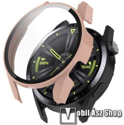 Okosóra műanyag védő tok / keret - RÓZSASZÍN - 9H edzett üveg előlap védő is! - HUAWEI Watch GT 3 46mm