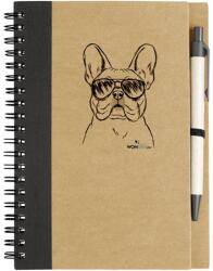 Kutya jó jegyzetfüzet Francia bulldog, környezetbarát 14x18cm + toll, 60lap vonalas, natúr/fekete
