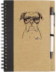 Kutya jó jegyzetfüzet Boxer, környezetbarát 14x18cm + toll, 60lap vonalas, natúr/fekete