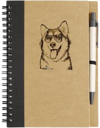 Kutya jó jegyzetfüzet Malamut, környezetbarát 14x18cm + toll, 60lap vonalas, natúr/fekete