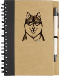 Kutya jó jegyzetfüzet Husky, környezetbarát 14x18cm + toll, 60lap vonalas, natúr/fekete