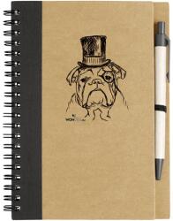 Kutya jó jegyzetfüzet Angol bulldog cilinderben, környezetbarát 14x18cm + toll, 60lap vonalas, natúr/fekete