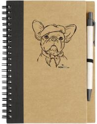 Kutya jó jegyzetfüzet Francia bulldog sapkában, környezetbarát 14x18cm + toll, 60lap vonalas, natúr/fekete
