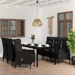 vidaXL Set de masă pentru grădină, 7 piese, cu perne, negru (3099357)