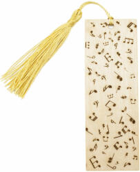 SofiART Semn de carte note muzicale, lemn, ciucure auriu din mătase, 11, 5 x 4 cm