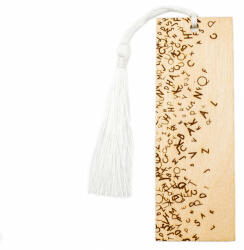 SofiART Semn de carte litere, lemn, ciucure alb din mătase, 11, 5 x 4 cm