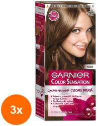 Garnier Set 3 x Vopsea de Par Permanenta cu Amoniac Garnier Color Sensation 6.0 Blond Inchis Pretios, 110 ml
