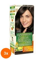 Garnier Color Naturals Set 3 x Vopsea de Par Permanenta cu Amoniac Garnier Color Naturals 2.0 Negru Abanos, 110 ml