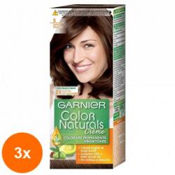 Garnier Color Naturals Set 3 x Vopsea de Par Permanenta cu Amoniac Garnier Color Naturals 5 Saten Deschis, 110 ml