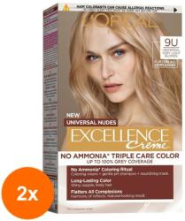 L'Oréal Set 2 x Vopsea de Par Permanenta fara Amoniac L'Oreal Paris Excellence Universal Nudes, 9U Very Light Blonde, 192 ml