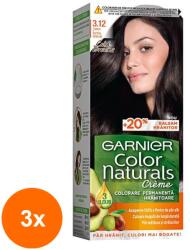 Garnier Color Naturals Set 3 x Vopsea de Par Permanenta cu Amoniac Garnier Color Naturals 3.12 Saten Inchis Glacial, 110 ml