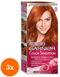 Garnier Set 3 x Vopsea de Par Permanenta cu Amoniac Garnier Color Sensation 7.4 Intense Amber, 112 ml