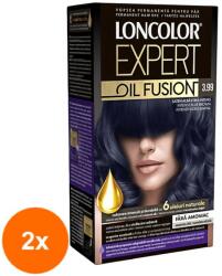 LONCOLOR Set 2 x Vopsea de Par Permanenta Loncolor Expert Oil Fusion 3.99 Saten Albastrui Intens, 100 ml