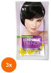 LONCOLOR Set 3 x Plicuri Vopsea de Par Semi-Permanenta fara Amoniac Loncolor Trendy Colors N1 Chillout Black, 50 ml