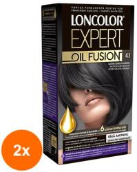 LONCOLOR Set 2 x Vopsea de Par Permanenta Loncolor Expert Oil Fusion 4.1 Saten Cenusiu Mediu, 100 ml