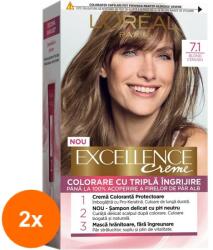 L'Oréal Set 2 x Vopsea de Par Permanenta cu Amoniac L'Oreal Paris Excellence Creme 7.1 Blond Cenusiu, 192 ml