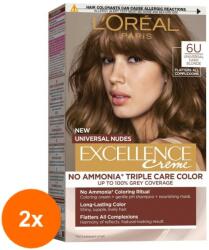 L'Oréal Set 2 x Vopsea de Par Permanenta fara Amoniac L'Oreal Paris Excellence Universal Nudes, 6U Dark Blonde, 192 ml