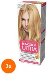 LONCOLOR Set 3 x Vopsea de Par Permanenta cu Amoniac Loncolor Ultra 7.2 Blond Auriu Deschis, 100 ml