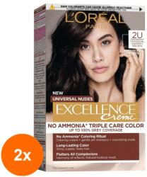 L'Oréal Set 2 x Vopsea de Par Permanenta fara Amoniac L'Oreal Paris Excellence Universal Nudes, 2U Darkest Brown, 192 ml
