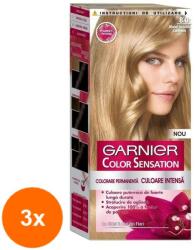 Garnier Set 3 x Vopsea de Par Permanenta cu Amoniac Garnier Color Sensation 8.0 Blond Deschis Luminos, 110 ml
