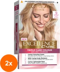 L'Oréal Set 2 x Vopsea de Par Permanenta cu Amoniac L'Oreal Paris Excellence Creme 9 Blond foarte Deschis, 192 ml