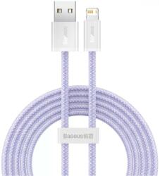 USB töltő- és adatkábel, Lightning, 200 cm, 2400 mA, gyorstöltés, cipőfűző minta, Baseus Dynamic, CALD000505, lila