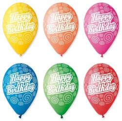  Léggömb 30cm-es 10db/csomag Happy Birthday felirattal körkörös (11-PRINTHBKOR)