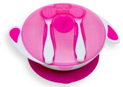 Baby Bruin tapadókorongos étkészlet, fedéllel, kanállal és villával - pink