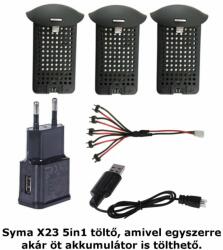 SYMA X23-X23W-21-Charger 5-1 töltő szett + 3 db akkumulátor fekete - alamadar