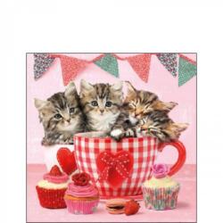 Ambiente Cats In Tea Cups papírszalvéta 25x25cm, 20db-os - szep-otthon