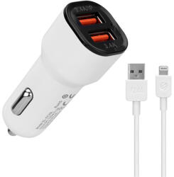 S-Link Autós töltő - SL-EC30L (2db USB, 5V/2.4A/3, 4A, 17W, Lightning, 100cm adat+töltőkábel, fehér) Mobil (35680)