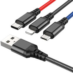 hoco. X76 3in1 kábel (microUSB + type-C + lightning), fekete/piros/kék