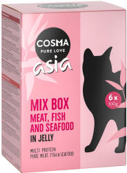 Cosma 6x100g Cosma Asia nedves macskatáp frissentartó tasakban - Vegyes csomag (6 változattal)