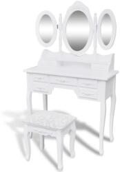 vidaXL Masă de toaletă cu taburet și 3 oglinzi, alb (241483)