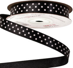 Valex Decor Fehér pöttyös szatén szalag 12mm x 20m - Fekete (DRW12-96)