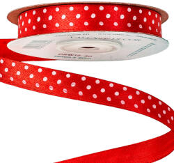 Valex Decor Fehér pöttyös szatén szalag 12mm x 20m - Piros (DRW12-40)