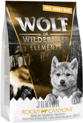 Wolf of Wilderness Wolf of Wilderness Testează: Hrană uscată, umedă, snackuri câini - uscată: Junior Rocky Canyons Vită crescută în aer liber (300 g)