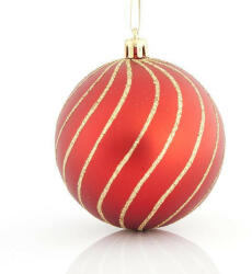 EUROLAMP karácsonyi dekoráció piros műanyag gömbök arany vonalakkal, 8 cm, 6 darabos készlet (600-42657)