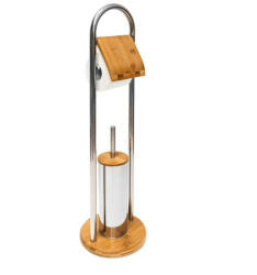 Relaxdays Bambusz WC-papír tartó állvány és WC kefe szett 10019178