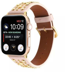 Utángyártott Apple Watch szíj (38/40/41/42mm(Series 10) szegecses bőr óraszíj - rózsaszín (OS-0332)