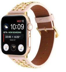 Utángyártott Apple Watch szíj 38/ 40/ 41 mm szegecses bőr óraszíj - rózsaszín (OS-0332)