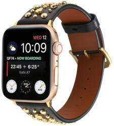 Utángyártott Apple Watch szíj (38/40/41/42mm(Series 10) szegecses bőr óraszíj - fekete (OS-0333)
